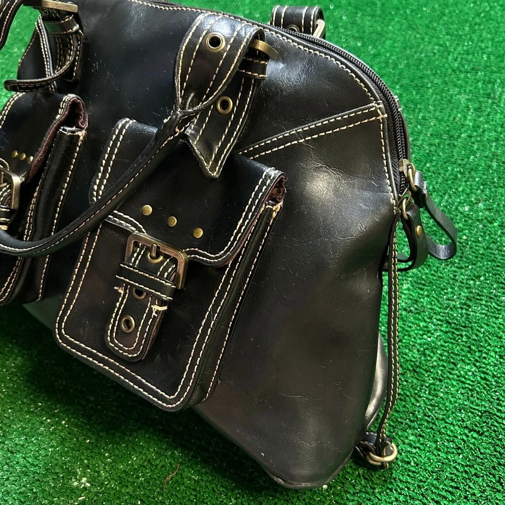 Y2K Gothic Aesthetic Black Medium Sim Leather Satchel Bag Purse